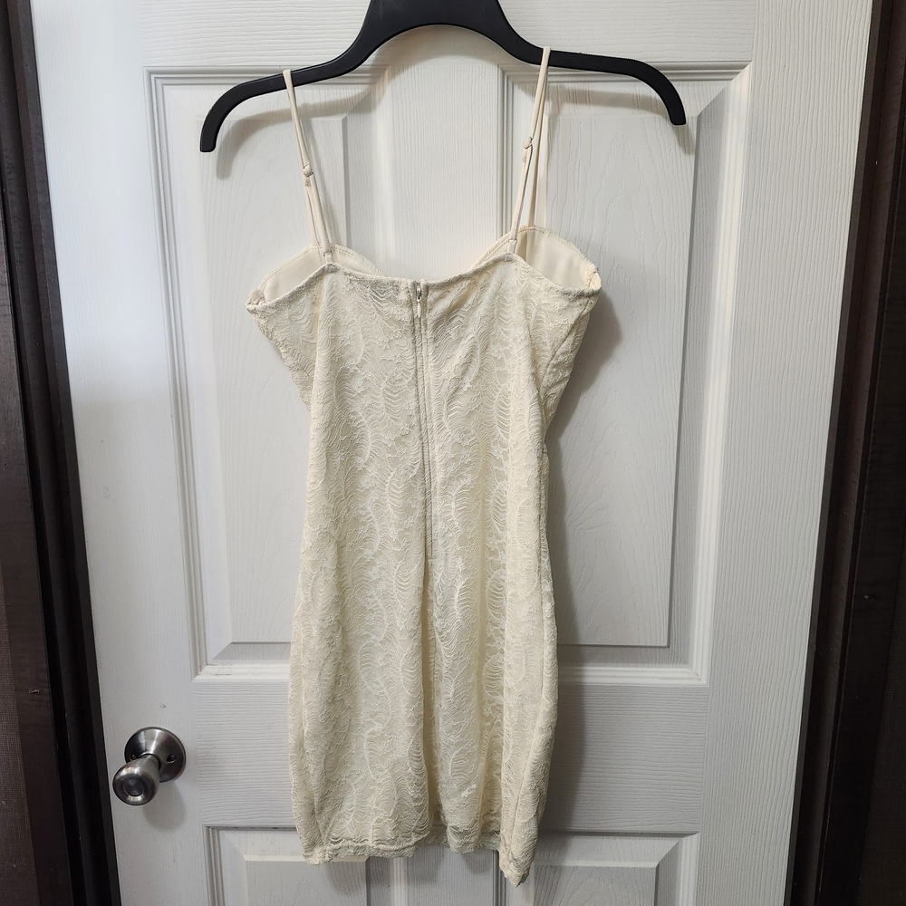Lulus Cream Lace Bustier Bodycon Mini Seduce You Spaghetti Strap Dress Sz S - Picture 7 of 9